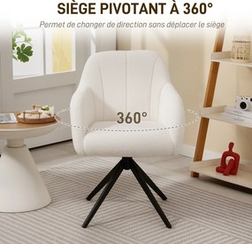 Poltrona de sala giratória, banco toucador estofada e de grande conforto, com base em aço e tecido com efeito de pelúcia branca