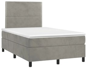 Cama box spring c/ colchão/LED 120x200 cm veludo cinzento-claro