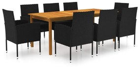 vidaXL 9 pcs conjunto de jantar para jardim preto