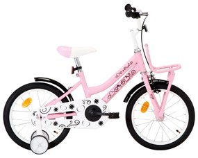 vidaXL Bicicleta criança c/ plataforma frontal roda 16" branco/rosa