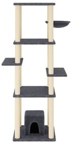 Árvore p/ gatos c/ postes arranhadores sisal 154cm cinza-escuro