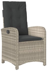 7 pcs conj. jantar p/ jardim c/ almofadões vime PE cinza-claro