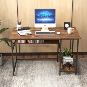 Secretária para computador com prateleira aberta e suporte para CPU Mesa de trabalho para PC com estrutura de metal para Casa Escritório 120 x 60 x 75 cm Castanho