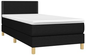 Cama box spring c/ colchão e LED 90x200 cm tecido preto