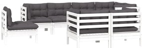 8 pcs conjunto lounge jardim c/ almofadões pinho maciço branco