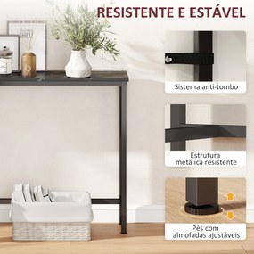 Mesa Consola Moderna Consola de Entrada Estreita com Superfície com Efeito Mármore e Estrutura de Metal 100x20x66 cm Preto