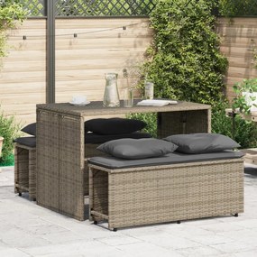 vidaXL 3 pcs conjunto de jantar p/ jardim c/ almofadões vime PE cinza