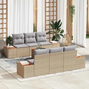 vidaXL Conjunto de Sofá de Jardim de 7 Peças com Almofadas Bege Polirattan Acácia