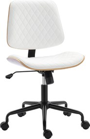 HOMCOM Cadeira Ergonômica sem Braços Giratória em Couro com Encosto Curvado em Forma de U Ajustável Basculante 48,5x53x88-98cm Branca | Aosom Portugal