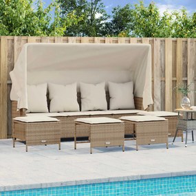 vidaXL 5 pcs conjunto de sofás p/ jardim com almofadões vime PE bege