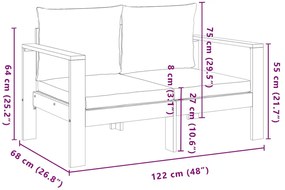 Sofá de 2 lugares para jardim com almofadões acácia maciça