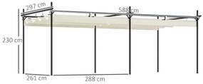 Pérgola com Teto Retrátil de Alumínio 588x297x230 cm com Tecido de Poliéster Anti UV Pérgola de Jardim Creme