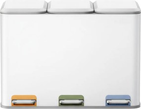Caixote do lixo com 3 baldes internos de 15 L, 60,5 x 38,8 x 42,7 cm caixote do lixo com pedal em aço, cozinha Branco