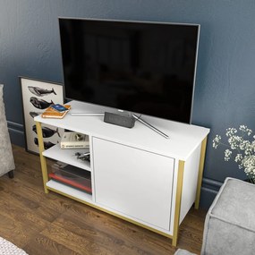 Móvel TV Muskegon – Dourado e Branco – 89,6 x 35,3 x 50,8 cm