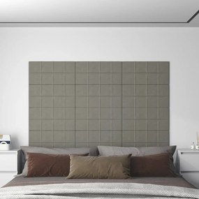 Painel de parede 12 pcs 60x30 cm veludo 2,16 m² cinzento-claro