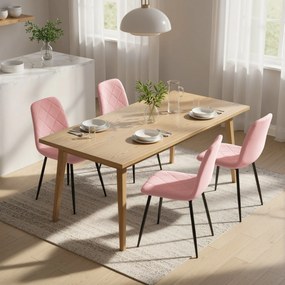 Conjunto de 4 Cadeiras de Jantar em Veludo (MESA NÃO INCLUIDA) com Pernas de Aço para Sala 45x54x87 cm Rosa