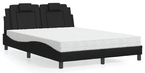Cama com colchão 140x190 cm couro artificial preto