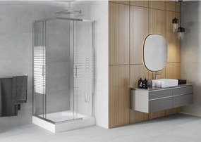 Mexen Rio cabine de duche quadrada 90 x 90 cm, faixas brancas, cromado + base de duche, branco - 860-090-090-01-20-4510