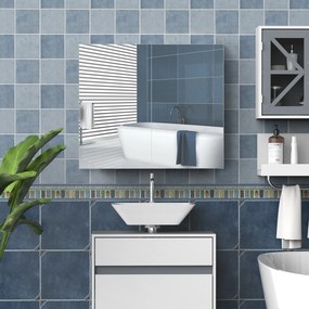 Armário de Casa de Banho com Espelho, 70 x 15 x 60 cm, Prateleira Ajustável, Branco