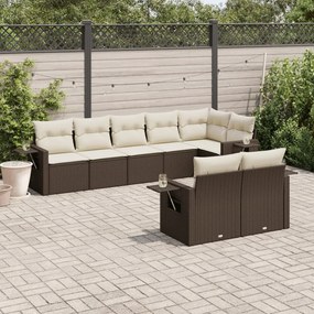 vidaXL 8 pcs conjunto sofás de jardim c/ almofadões vime PE castanho