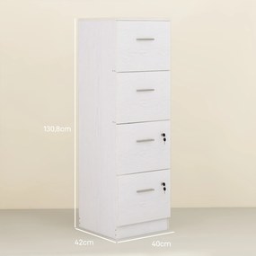 Bloco Gavetas de Escritório com 4 Gavetas Fechadura e Suportes Ajustáveis para Documentos A4 e Letter Branco 40x42x130,8 cm Branco
