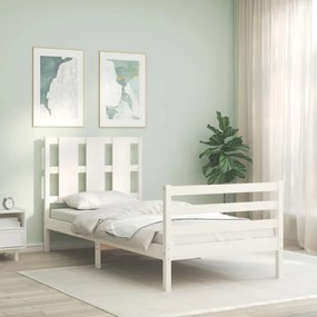 vidaXL Estrutura de cama com cabeceira 100x200cm madeira maciça branco