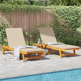 Camas de Sol vidaXL 2 pcs com Rodas e Almofada de Madeira Maciça de Ac