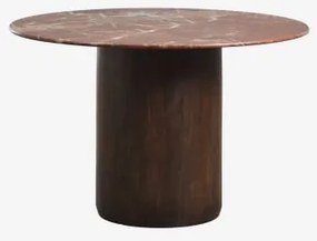 Mesa De Jantar Redonda Ø120 Cm Luceida Mármore Vermelho Chigan & Madeira De Cabo Escuro - Sklum