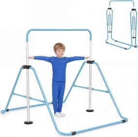 Barra de ginástica infantil dobrável, altura ajustável, base antiderrapante 3-12 anos, azul