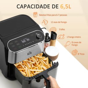 Fritadeira sem Óleo 4 em 1 Fritadeira de Ar Quente 1350W com 3 Programas Ecrã LED Tátil Temperatura Ajustável Temporizador e Cesta Antiaderente 31x37,5x32cm Preto