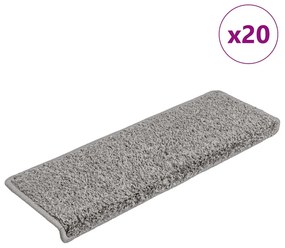 vidaXL Tapetes de escadas 20 pcs 65x21x4 cm cinzento