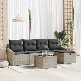 vidaXL Conjunto de Sofá de Jardim de 6 Peças com Almofadas de Polirattan Cinza Claro