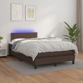 vidaXL Cama box spring c/ colchão/LED 120x200 cm couro artif. castanho