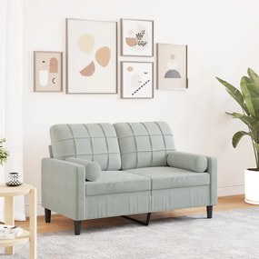 vidaXL Sofá 2 lugares + almofadas decorativas 120cm veludo cinza-claro