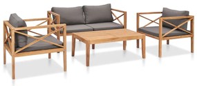 vidaXL 4 pcs conjunto lounge jardim c/ almofadões madeira teca maciça