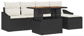 Conjunto de Jantar de Jardim com 6 Peças e Almofadas Pretas em Rattan