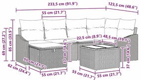 Conjunto de Sofá de Jardim com 7 Peças e Almofadas Bege de Rattan Poli
