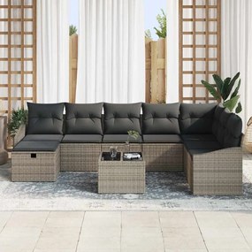 Conjunto de Sofá de Jardim de 9 Peças com Almofadas Cinza Rattan Polié