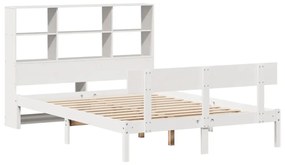 Cama com estante sem colchão 140x200 cm pinho maciço branco