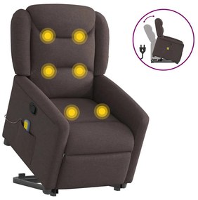 vidaXL Poltrona massagens reclinável elevatória tecido castanho-escuro