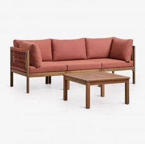 Conjunto De Jardim Com Sofá Modular De 3 Peças Com Apoios De Braços E Mesa De Centro Em Madeira De Acácia Branson Terracota - Castanho Acácia - Sklum