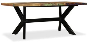 Mesa de jantar madeira reciclada maciça + aço em cruz 180 cm