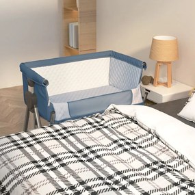 Cama de bebé com colchão tecido de linho azul marinho