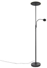 Candeeiro de pé moderno preto com LED regulável e braço de leitura - Strela Moderno