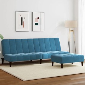vidaXL Sofá-cama 2 lugares c/ apoio de pés veludo azul