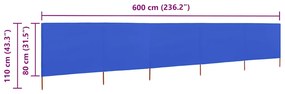 Para-vento com 5 painéis em tecido 600x80 cm azul-ciano
