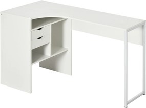HOMCOM Secretária de Canto em L 2 Gavetas e 3 Casas 120x60x74 cm Branco | Aosom Portugal