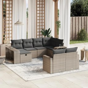 10 pcs conjunto sofás de jardim c/ almofadões vime PE cinzento