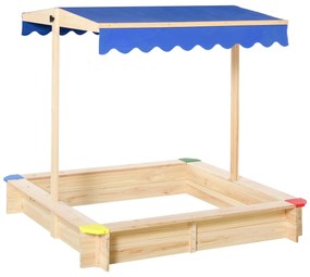 Outsunny Caixa de areia de madeira para crianças com  telhado Toldo ajustável Espaçoso 120x120x120 cm para jardim  Cor madeira natural | Aosom Portugal