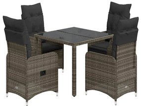 5 pcs conjunto bistrô de jardim c/ almofadões vime PE cinza